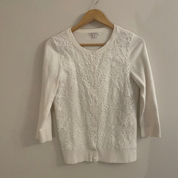 Merona White lace cardigan, XS - Picture 1 of 5